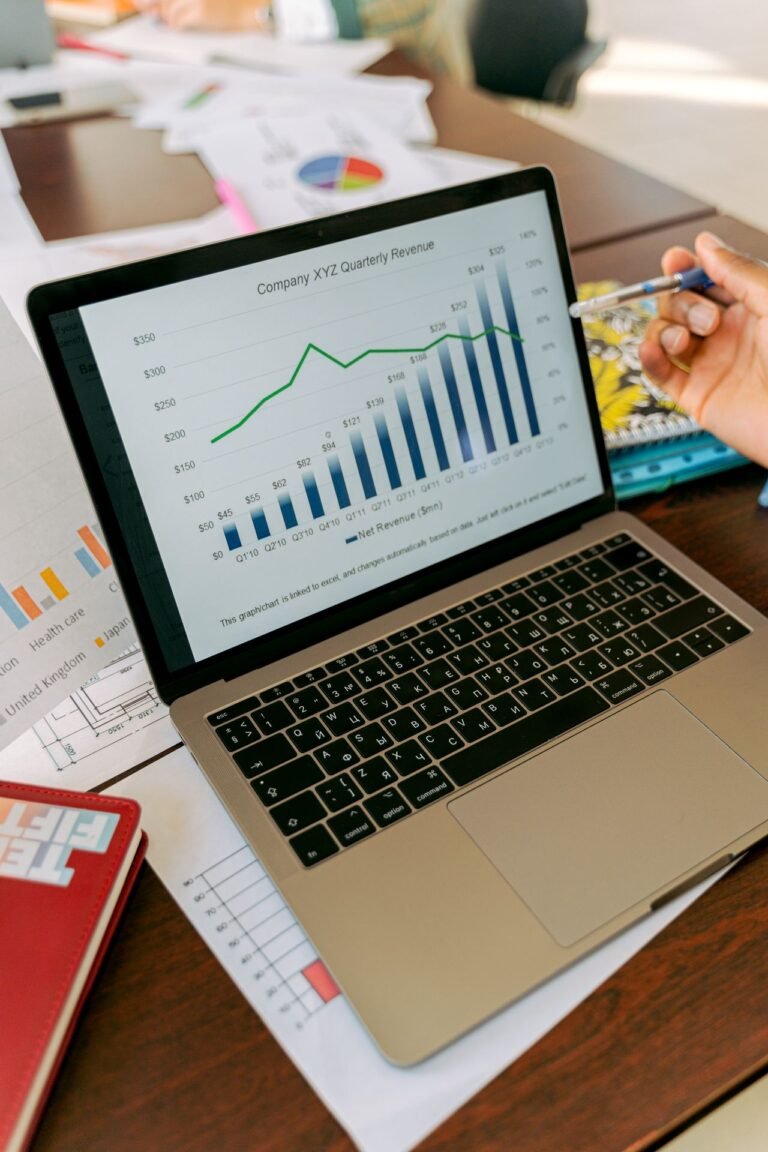 Business analytics and revenue charts on a screen